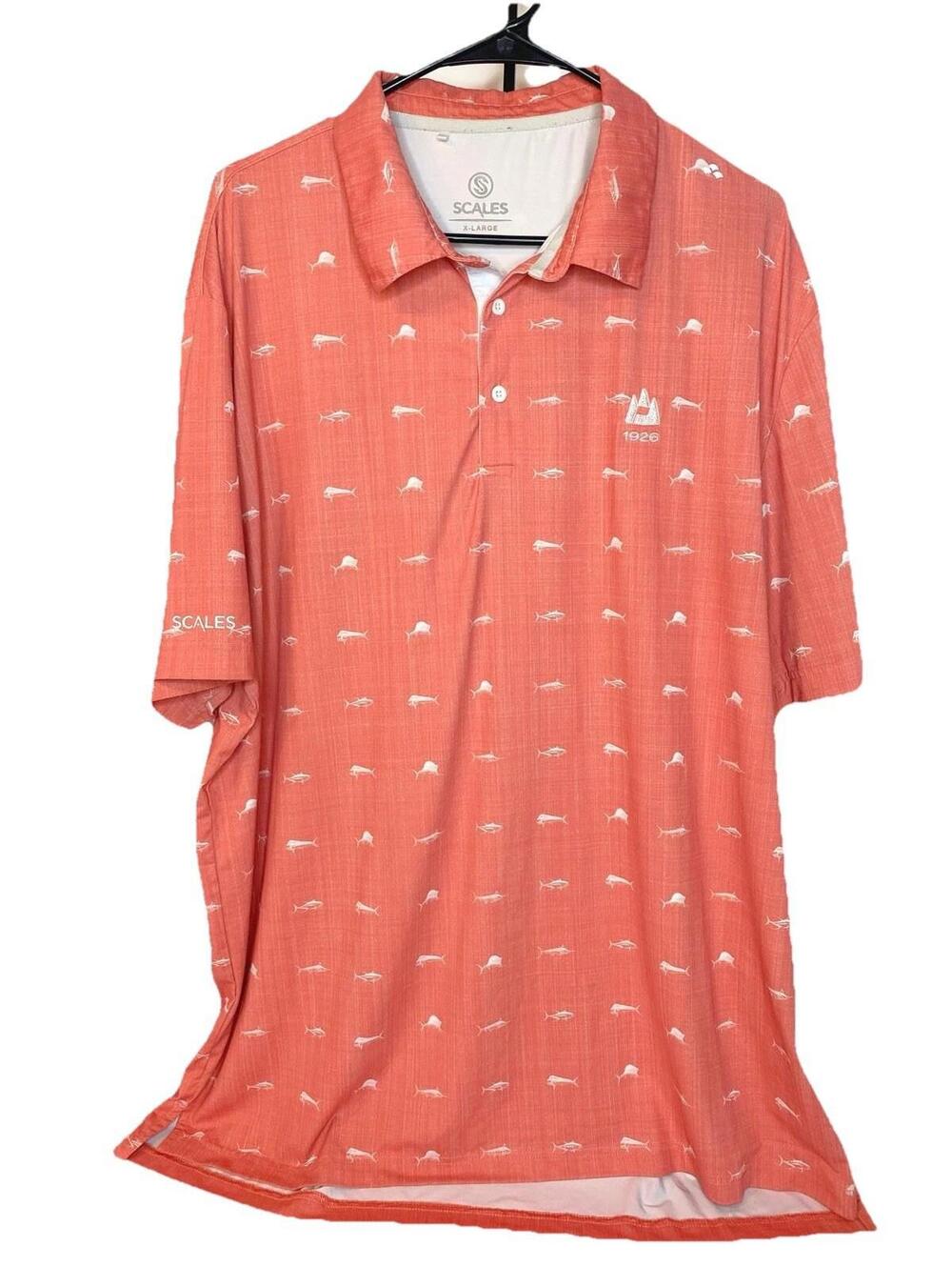Vintage Scales Men’s Polo Shirt Short Sleeves Coral Fish Pattern Size XL